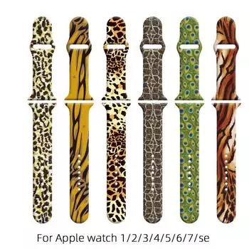 Ремешок для часов с леопардовым принтом для часов Iwatch1/2/3/4/5/6/7se, силиконовый сменный ремешок для часов с принтом, 38-49 мм, ремешки