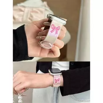 Ремешок для часов с милой вышивкой бантом Aurora кожаный ремешок для Apple Watch ремешок 8 49 9 7 SE 6 для iWatch 45 42 44 40 MM Girl Lovely Bracelet 49MM