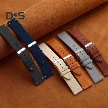 Ремешок для часов с пряжкой из нержавеющей стали, мягкая плюшевая матовая текстура, искусственная кожа, регулируемая длина, нержавейка, однотонный винтажный ремешок для часов с быстрой установкой 14mm кофейный