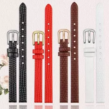 Ремешок для часов с узором «Ящерица» из натуральной кожи, браслет 6-18 мм. Тонкий женский ремешок-ремешок. 12mm серебряный/чёрный