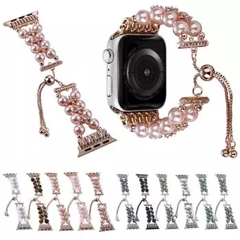 Ремешок для часов с жемчугом для Apple Watch, ультра 49 мм, ювелирный браслет с агатовыми бусинами для Iwatch Series 9, 8, 7, 6 SE, 5, 4, 3, 44 мм, 40 мм, 45 мм, 41 мм 42mm 44mm 45mm 49mm