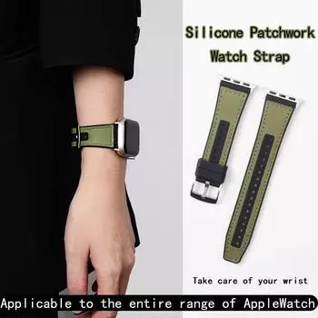 Ремешок для часов силиконовый + кожаный ремешок для Apple Watch Band Ultra 44 мм 45 мм 41 40 мм 49 мужской спортивный ремень женский ремешок для iWatch Series 8 7 9 42mm Series 3 2 1