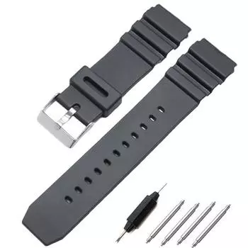 Ремешок для часов, силиконовый ремешок для часов 18, 20, 22 мм, мужской черный спортивный резиновый ремешок для дайвинга, серебряная пряжка из нержавеющей стали 18mm