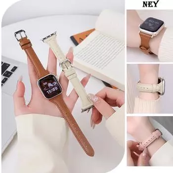 Ремешок для часов Тонкий кожаный ремешок для Apple Watch ремешок 44 мм 40 мм 49 мм 41 мм/45 мм 38/42 Браслет для часов iWatch серии Ultra 2 7 8 9 SE 6 5 4 3 38mm-40mm-41mm