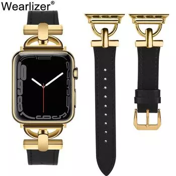 Ремешок для часов Wearlizer Luxury Leather Band для Apple Watch Women 41 мм 40 мм 38 мм D-образный ремешок для iWatch Series 9 8 7 6 5 4 3 2 1 SE 49mm 45mm 44mm 42mm