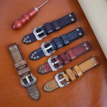 Ремешок для часов, винтажный удобный ремешок из искусственной кожи с пряжкой с гравировкой, сменный ремешок для повседневного ношения 22 mm жёлтый