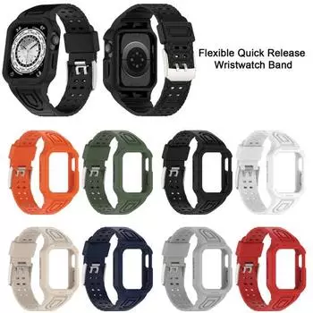 Ремешок для часов, встроенная металлическая пряжка с отверстием для циферблата, водонепроницаемый утолщенный гипоаллергенный сменный ремешок для часов Apple Watch 42/44/45mm