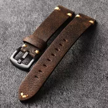 Ремешок для часов, высококачественный ремешок из потрескавшейся натуральной кожи, коричневый мягкий мужской браслет 20, 22 мм, старый винтажный стиль, высококачественная потрескавшаяся гетальянская кожа 20mm