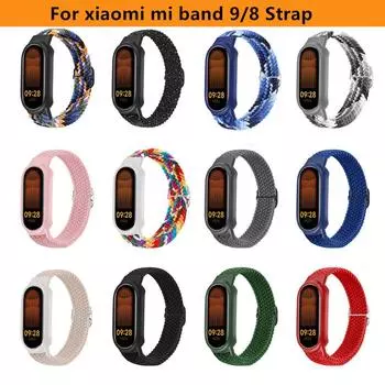 Ремешок для часов Xiaomi Mi Band 9, плетеный эластичный нейлоновый спортивный ремешок для часов, мягкая рамка для запястья для браслета Miband 8 For xiaomi band 9/8 разноцветный