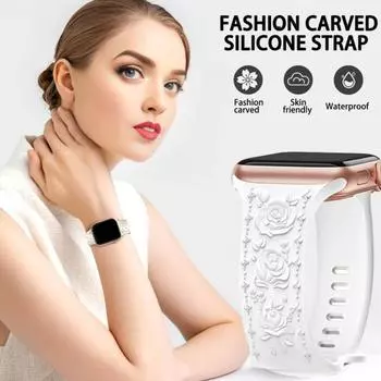 Ремешок для часов Yousheng с гравировкой и цветочным рисунком, износостойкий, дышащий, приятный для кожи, не выцветающий силиконовый ремешок с гравировкой и 3D-цветком для Apple Watch 38cm