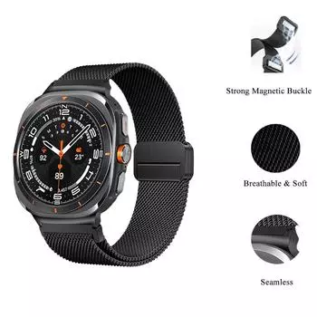 Ремешок для Galaxy Watch Ultra Bands Magnetic Metal Stainless Milanesse Loop для Samsung Galaxy Watch Ultra Band 47 мм для мужчин и женщин Galaxy Watch Ultra чёрный