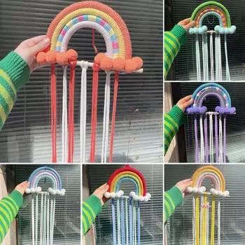 Ремешок для хранения, вязаная заколка для волос ручной работы, органайзер для хранения аксессуаров, радужный декоративный пояс для хранения красный