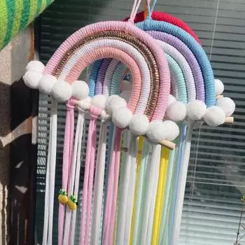 Ремешок для хранения, вязаная заколка для волос ручной работы, органайзер для хранения аксессуаров, радужный декоративный пояс для хранения красный