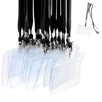 Ремешок для именной бирки, ремешок для имени, шейный ремешок, держатель для чехла для удостоверения личности с именем 100 шт. [XP Design] (Черные комплекты)