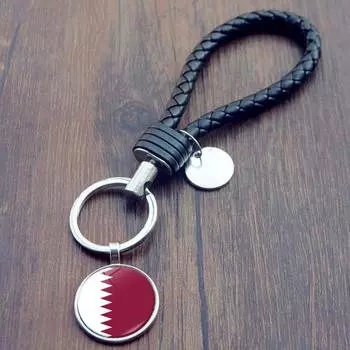 Ремешок для ключей из цинкового сплава, односторонний узор, национальный флаг, эмблема команды Катара, подвеска, аксессуар для кошелька A