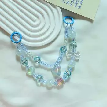 Ремешок для мобильного телефона, цепочка на запястье, двойная цепочка с бантом и бусинами, кулон, чехол для телефона, универсальный, анти-потеря, украшение для сумки розовый