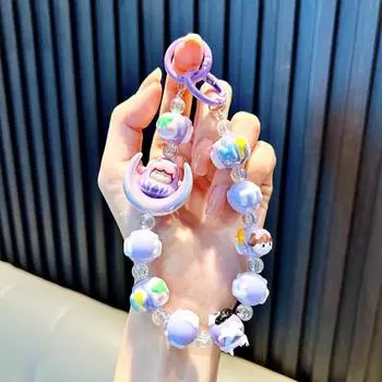 Ремешок для мобильного телефона с бусинами, подвеска в виде луны, веревка для нового телефона фиолетовый