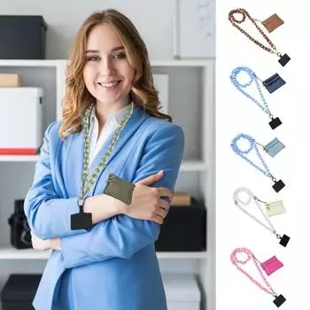 Ремешок для мобильного телефона с карманом для монет, мини-держатель для карт, прозрачный акриловый цепочный съемный ремешок для телефона, ремешок для подвешивания мобильного телефона коричневый