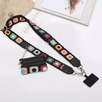 Ремешок для мобильного телефона с карманом для монет, мини-держатель для карт в этническом стиле, съемный телефон розовый