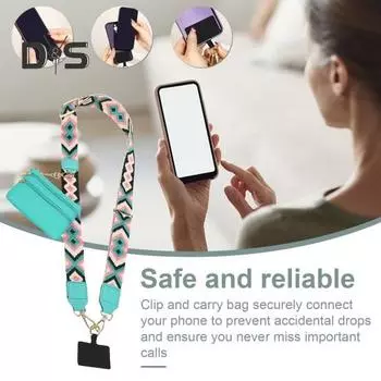 Ремешок для мобильного телефона с карманом для монет, мини-держатель для карт, этнический стиль, съемный ремешок для телефона, регулируемая длина, ремешок для подвешивания мобильного телефона Clip And Go розовый