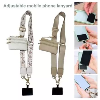 Ремешок для мобильного телефона с карманом на молнии, мини-держатель для карт, ремень через плечо, кошелек, регулируемая длина, ремень для подвешивания мобильного телефона Clip And Go чёрный