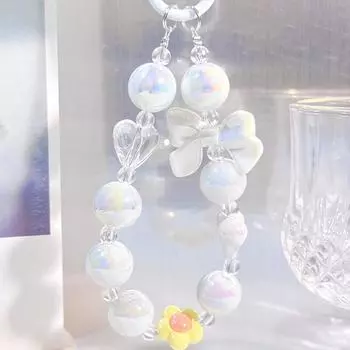 Ремешок для мобильного телефона с защитой от потери, цепочка на запястье, бант, маленький цветок, бисер, телефон, ремешок, сумка, подвеска, украшение, брелок розы красного