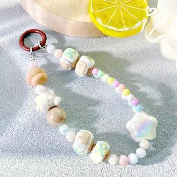 Ремешок для мобильного телефона с защитой от потери, мультяшный, нарисованный вручную, с бисером, ремешок для мобильного телефона, чехол для ключей, украшение