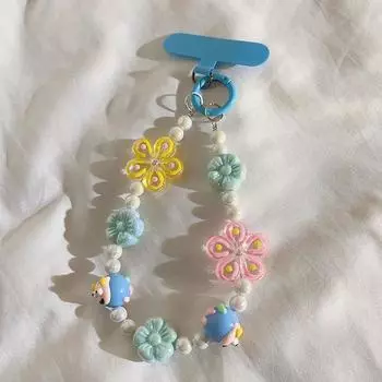 Ремешок для мобильного телефона с защитой от потери, цепочка на запястье, цветные цветы, бисерный кулон, брелок для телефона, чехол, сумка, подвески, украшения
