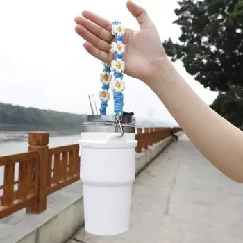 Ремешок для ручки бутылки с водой для бутылок емкостью 16–40 унций Эластичный плетеный вручную цветочный дизайн Аксессуары для бутылок с водой для прогулок, путешествий, путешествий розовый/зелёный