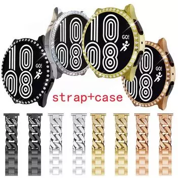 Ремешок для Samsung Galaxy Watch 3, 41 мм, 45 мм, металлический ремешок для часов + защитный чехол-бампер, блестящий браслет с бриллиантами Samsung Watch3 41mm чёрный