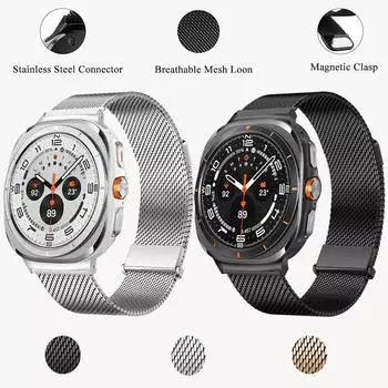 Ремешок для Samsung Galaxy Watch Ultra 47 мм ремешок для деловых случаев полное покрытие плетение дышащий для Galaxy Watch Ultra ремешок для часов Galaxy Watch Ultra чёрный