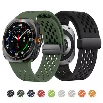Ремешок для Samsung Galaxy Watch Ultra 47 мм аксессуары Дышащий силиконовый магнитный браслет Correa для galaxy watch 7 ultra band Galaxy Watch Ultra чёрный