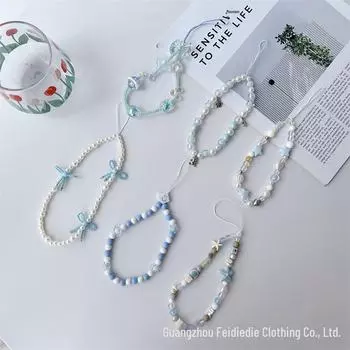 Ремешок для телефона ручной работы с синими бусинами в виде звезды из морской соли Hug Bear Pendant белый/синий