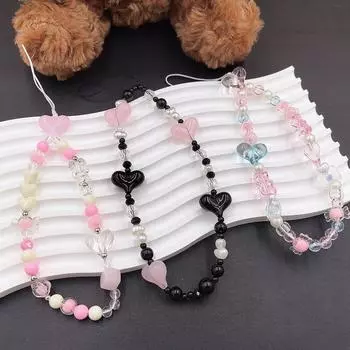 Ремешок для телефона с мультяшным бантом «Любовь» и конфетами, украшенный бусинами, с ремешком на запястье, защищающим от падения синий