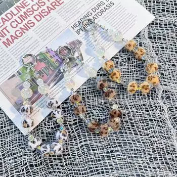 Ремешок для телефона с защитой от потери, цепочка на запястье с леопардовым принтом, плюшевый бусины, цепочка для телефона, рюкзак, брелок, украшение