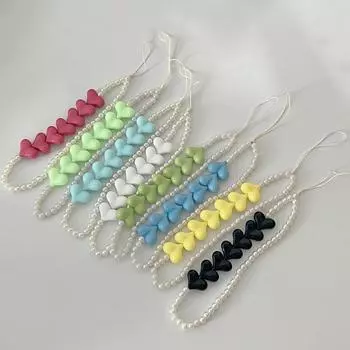 Ремешок для телефона с жемчужными бусинами, акриловые сердечки для любви, милые ремешки для телефона, подвеска, брелок для мобильного телефона розы красного