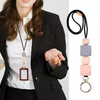 Ремешок для удостоверения личности, украшенный бисером, с брелоком, регулируемый размер, вращающийся, широко используемый держатель для удостоверения личности, брелок для ключей, ремешок E