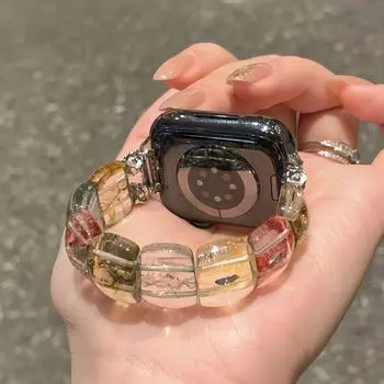 Ремешок для умных часов для Apple Watch S9/8/7/6/5/4/3/2/1/se/Ultra, регулируемый браслет из смолы, летний кристалл для леди, девочек, женщин, 49 мм, 45 мм, 44 мм 38/40/41mm