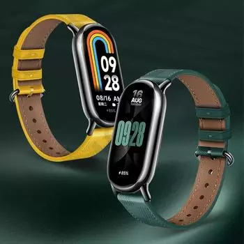 Ремешок для Xiaomi Mi Band 8-8 NFC, браслет на запястье, нейлон + кожа, замена Miband8 Correa smart Band 8, аксессуары for Mi band 8 зелёный