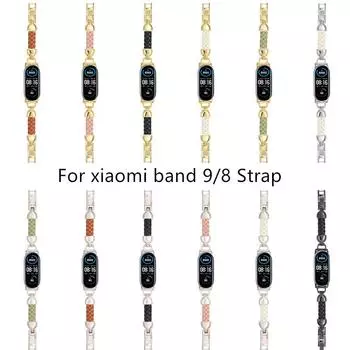 Ремешок для Xiaomi Mi Band 9 из нержавеющей стали с пряжкой, браслет для Miband 8 NFC, модный женский стиль, сменный силиконовый ремешок Xiaomi band 9/8 чёрный