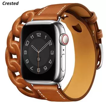 Ремешок Gourmette Double Tour для Apple Watch 40 мм, 41 мм, 38 мм, 44 мм, 45 мм, 42 мм, браслет из натуральной кожи iWatch serie 7, 6, 5, 3 se, ремешок