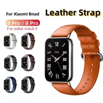 Ремешок из искусственной кожи для Xiaomi Band 9 Pro 8 Pro, дышащий ремешок для часов, браслет для часов Redmi 4 Band Watch For Mi Band 9 Pro синий