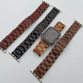 Ремешок из настоящего дерева для часов Apple Watch - металлический разъем, застежка-бабочка, прочный индивидуальный ремешок для часов iWatch S10/9/8/7/6/5/4/3/2/1/SE/Ultra/U2 38/40/41MM S1-9