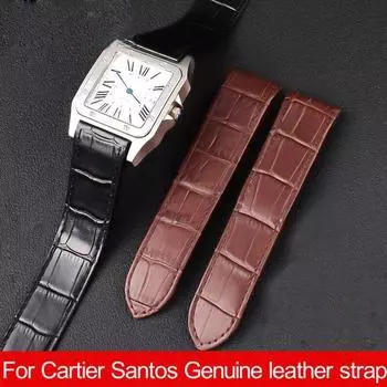 Ремешок из натуральной кожи для Cartier Santos 100, мужской и женский черный, коричневый кожаный ремешок для часов 20 мм 23 мм
