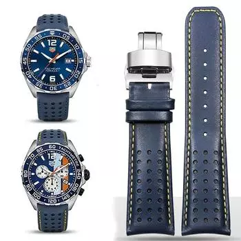 Ремешок из натуральной кожи для часов TAG Heuer F1 Racing Car Series, синий ремешок для браслета Mido Piloteer, изогнутый конец, 22 мм 22mm