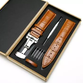 Ремешок из натуральной кожи для часов, коричневый, черный, из нержавеющей стали, застежка-бабочка, 18 мм, 19 мм, 20 м, 21 мм, 22 мм, ремешок для часов, браслет