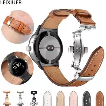 Ремешок из натуральной кожи для Google Pixel Watch 2/Pixel Watch с металлической пряжкой-бабочкой, сменный браслет for Google Pixel Watch 1/2