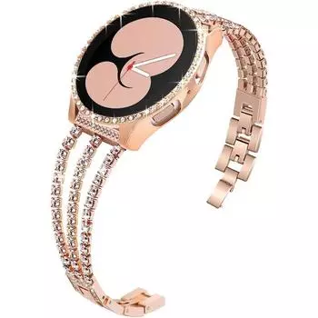 Ремешок из нержавеющей стали + чехол для Samsung Galaxy Watch 4/5, 40 мм, 44 мм, женский браслет с блестящими бриллиантами, ремешок 20 мм, защитная пленка для экрана