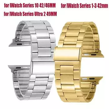 Ремешок из нержавеющей стали для Apple IWatch Series 10 42m/46mm Ultra 2 49mm Ремешок для часов для IWatch 10 9 8 7 6 5 4 SE45mm 44mm 41mm 40mm 38mm S10 42mm серебряный