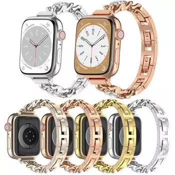 Ремешок из нержавеющей стали для Apple Watch Series Ultra 8 7 SE 6 5 4 3, металлический браслет с бриллиантами, ремешок для iwatch 9 40 41 мм 42 44 мм 45 мм